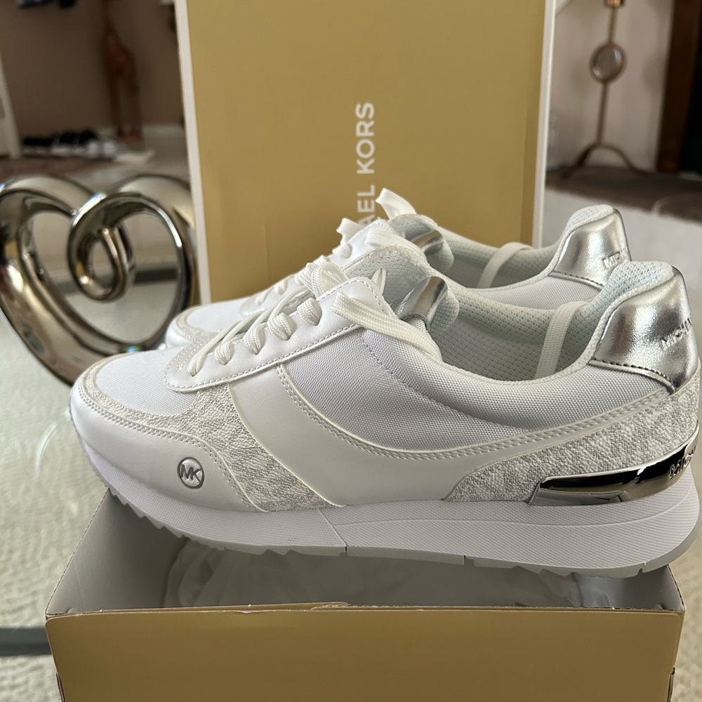 Michael Kors Women's White and Silver Sneakers